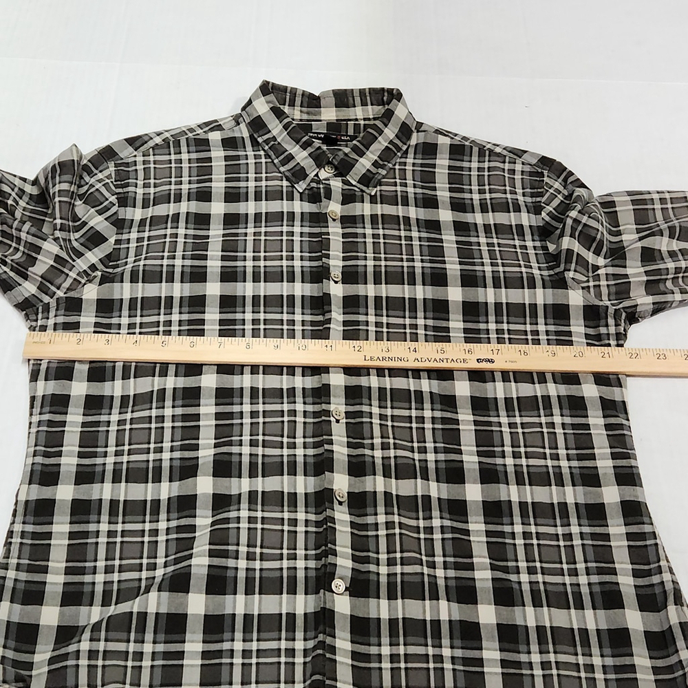John Varvatos USA Mens Luxury Plaid Shirt Long Sleeve Black White Gray L - Picture 7 of 13